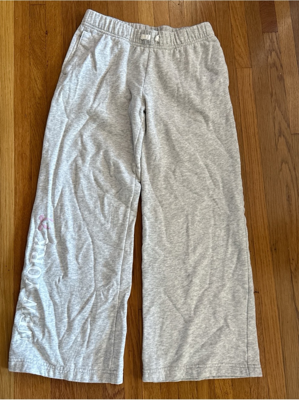 Kids Light Gray Abercrombie Sweatpants with Pink Accent - New York Graphic